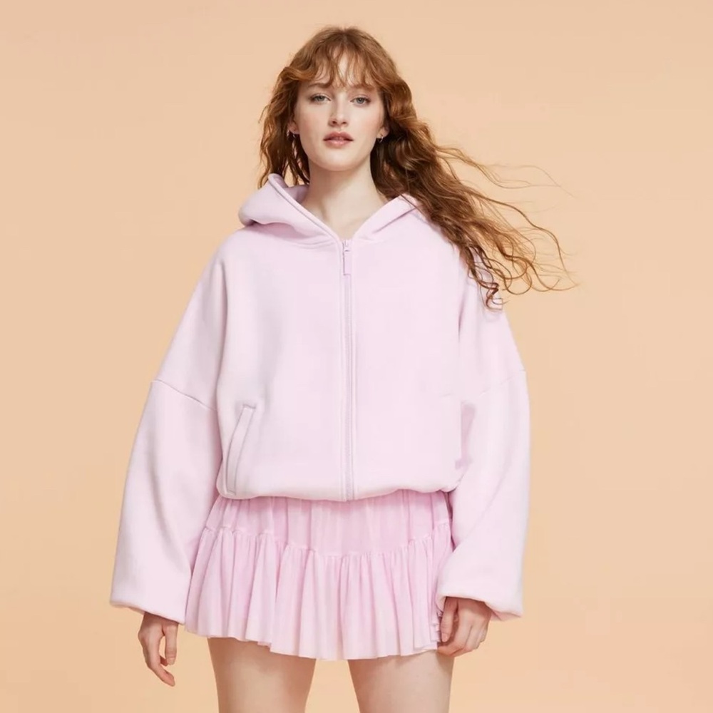 Women's Marshmallow Full Zip Hooded Sweatshirt Blogilates - Pink Size Large NWT